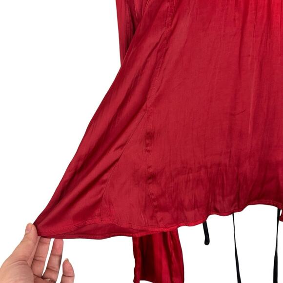 NWT Free People Arabella Satin Rubies Red Tie Back Blouse Sz XS Party Going Out - Picture 7 of 14